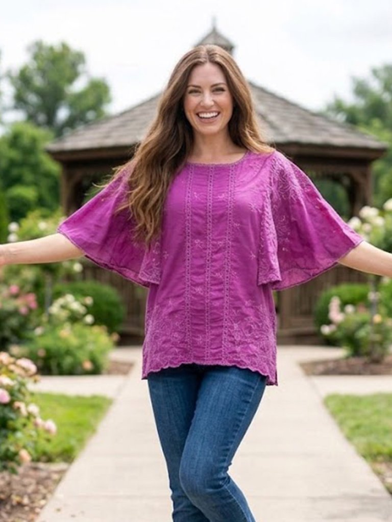 Johnny Was Orchid Sunflower Alta Top Embroidered